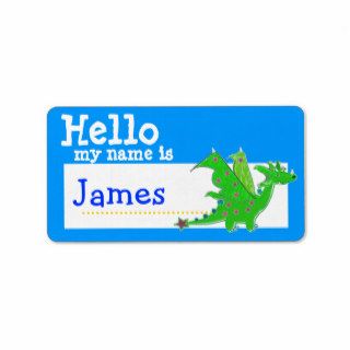 Green Dragon Hello My Name is Badge Blue Personalized Address Label