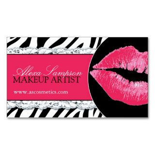 Hot  Pink Lips + Zebra Print Business Cards