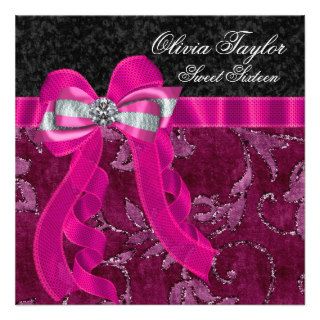 Hot Pink Fuchsia Sweet Sixteen Birthday Party Personalized Invite