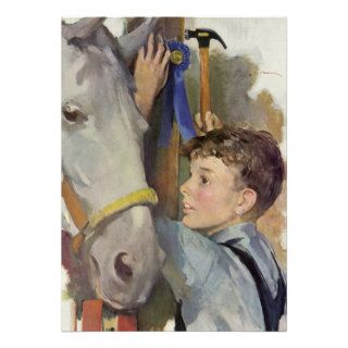 Vintage Boy with His Blue Ribbon Winning Horse Invites