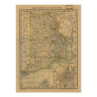 1875 Antique Rail Map of Rhode Island Posters
