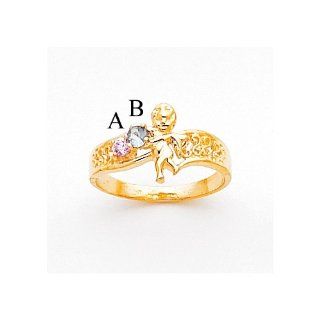 14k Polished 2 Stone Mothers Ring with Angel on Band Mounting Jewelry
