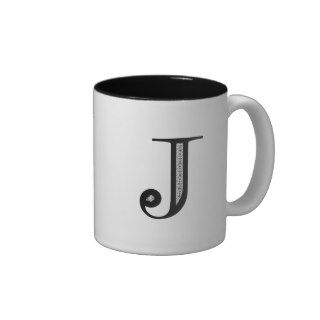 Damask Letter J   Black Coffee Mugs