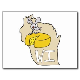 Wisconsin Map & Cheese Mouse Cartoon Post Cards