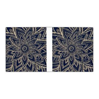 Cute Retro Gold Abstract Flower Drawing on Black 3 Ring Binders