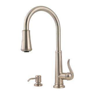 Pfister T529 YPK Ashfield Single Handle 1, 2, 3, or 4 Hole Pull Down Kitchen Faucet with Soap Dispenser, Brushed Nickel   Touch On Kitchen Sink Faucets  