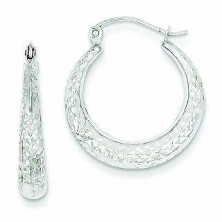 14K White Gold Diamond Cut Hollow Hoop Earrings Jewelry