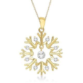 Snowflake Shaped Diamond Pendant Necklace 14k Yellow Gold (0.20ct) Allurez Jewelry