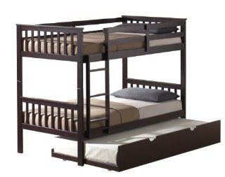 Twin Over Twin Mission Bunkbed with Trundle  Dark Espresso Finish Home & Kitchen