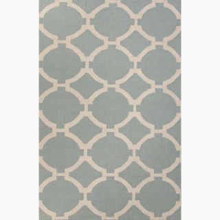 Handmade Geometric Pattern Blue/ Ivory Wool Rug (3'6 x 5'6) JRCPL 3x5   4x6 Rugs