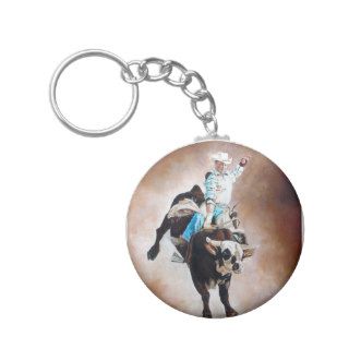 Bull Rider Western Rodeo Art Keychains