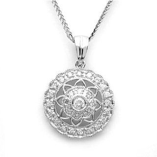 18k White Gold Diamond Medallion Pendant with Chain (0.30 cttw, H I, SI) Jewelry