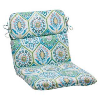 Outdoor Rounded Chair Cushion   Turquoise/Coral Medallion
