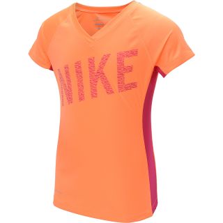 NIKE Girls Hyperspeed Graphic V Neck Short Sleeve T Shirt   Size Small,