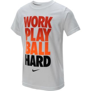 NIKE Boys Work Play Ball Hard Short Sleeve T Shirt   Size Medium, White/dk