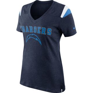 NIKE Womens San Diego Chargers V Neck Fan Top   Size Large, College Navy/white