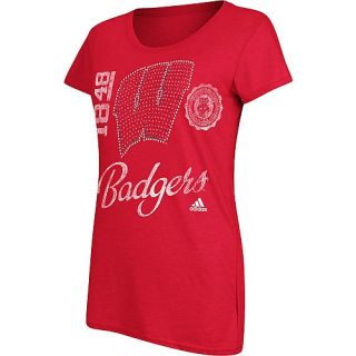 adidas Womens Wisconsin Badgers Distressed Short Sleeve T Shirt   Size Xl, Red