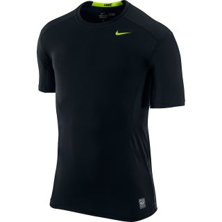NIKE Mens Pro Combat Fitted Short Sleeve T Shirt   Size Small, Black/volt