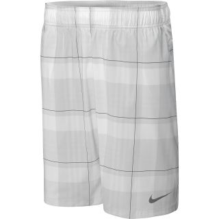 NIKE Mens Gladiator 10 Plaid Tennis Shorts   Size Large, Geyser Grey/white