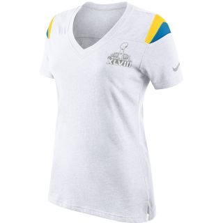 NIKE Womens Super Bowl XLVIII Fan White V Neck Short Sleeve T Shirt   Size