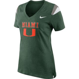 NIKE Womens Miami Hurricanes Fitted V Neck Fan Top   Size Xl, Forest
