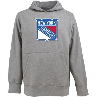 Antigua Mens New York Rangers Signature Hood Applique Gray Pullover Sweatshirt