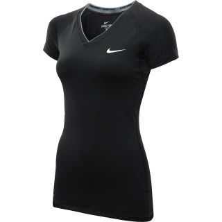 NIKE Womens Pro II V Neck Short Sleeve Top   Size Small, Black/cool