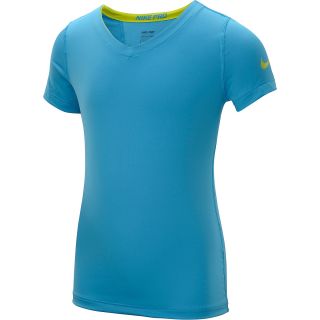 NIKE Girls Pro Core Fitted V Neck Short Sleeve T Shirt   Size Xl, Blue/black