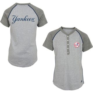 adidas Youth New York Yankees Base Hit Henley Short Sleeve T Shirt   Size Xl