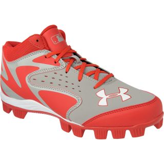 UNDER ARMOUR Mens Leadoff Mid RM Baseball Cleats   Size 10.5, Grey/red