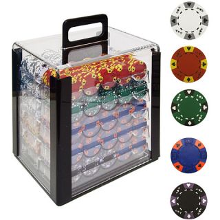 Trademark Global 1000 14g Tri Color Ace/King Clay Poker Chips w/ Acrylic Case