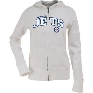 Antigua Womens Winnipeg Jets Signature Hood Applique White Full Zip Sweatshirt