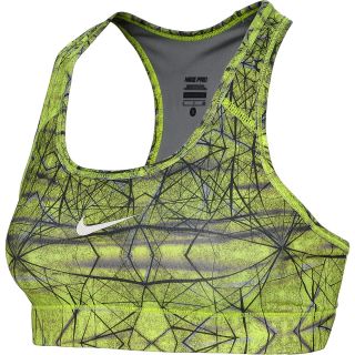 NIKE Womens Pro Printed Sports Bra   Size Large, Volt/grey