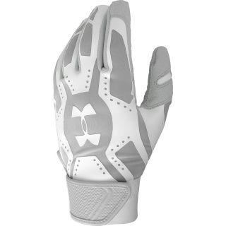 UNDER ARMOUR Adult Motive Batting Gloves   Size Large, White/steel