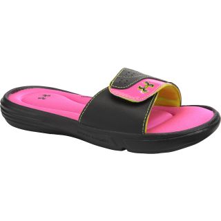 UNDER ARMOUR Girls Ignite VI Slides   Size 4, Black/pink
