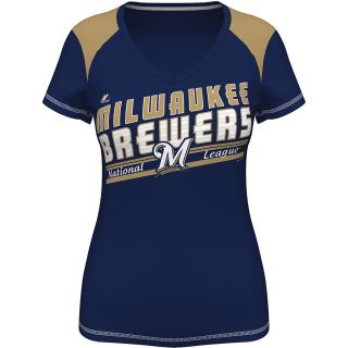 MAJESTIC ATHLETIC Womens Milwaukee Brewers Superior Speed V Neck T Shirt  