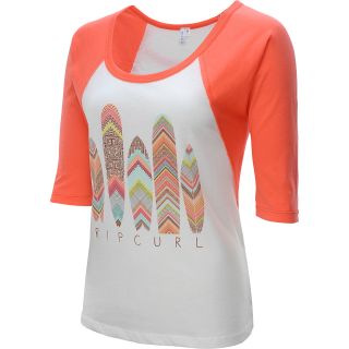 RIP CURL Womens Tribal Quest Elbow Sleeve Baseball T Shirt   Size Small, Coral