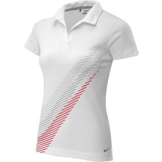 NIKE Womens Sport Swoosh Short Sleeve Golf Polo   Size Medium, White/grey