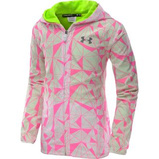 UNDER ARMOUR Girls Captivate Full Zip Jacket   Size Large, White/pink/green