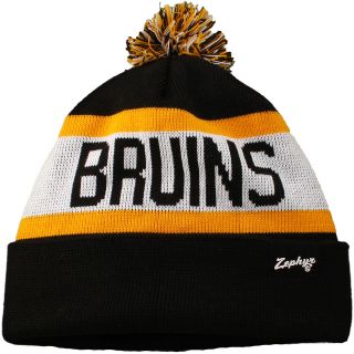 ZEPHYR Mens Boston Bruins Football Cuffed Pom Knit Hat, Black/gold/white