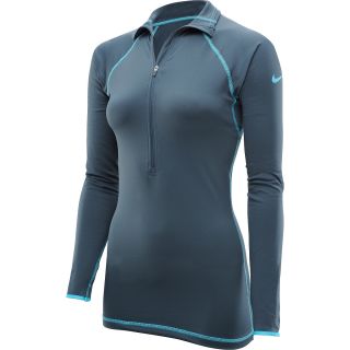 NIKE Womens Pro Hyperwarm Tipped 1/2 Zip Shirt   Size Large, Armory Blue/blue