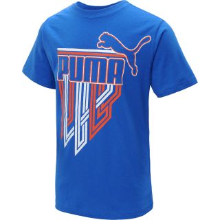 PUMA Boys Linear Logo Short Sleeve T Shirt   Size Medium, Blue