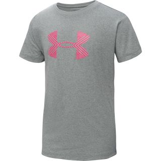 UNDER ARMOUR Girls Big Logo Tech T Shirt   Size Large, True Grey/pink