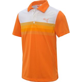 PUMA Boys Yarn Dye Stripe Short Sleeve Golf Polo   Size Large, Orange