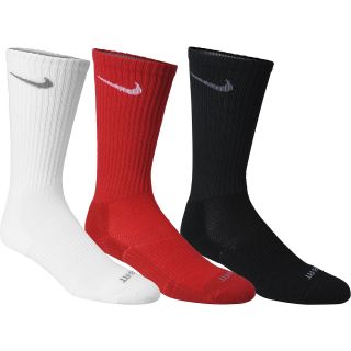 NIKE Mens Dri FIT Cushion Crew Socks   3 Pack   Size Large, Red/white/black