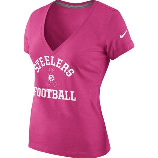 NIKE Womens Pittsburgh Steelers Breast Cancer Awareness V Neck T Shirt   Size