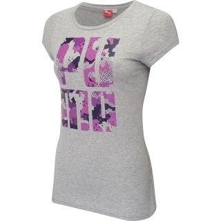 PUMA Womens Logo Plus Short Sleeve T Shirt   Size Medium, Grey Heather