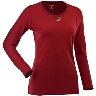 Antigua Womens Calgary Flames Relax LS 100% Cotton Washed Jersey Scoop Neck