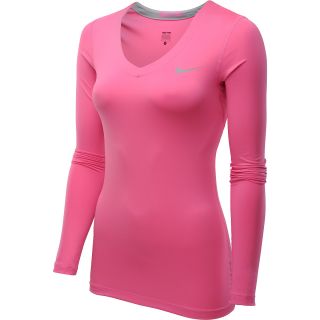 NIKE Womens Pro V Neck Long Sleeve Top   Size Xl, Pink Glow/grey
