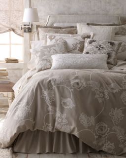King Duvet Cover, Tan with Ivory Embroidery